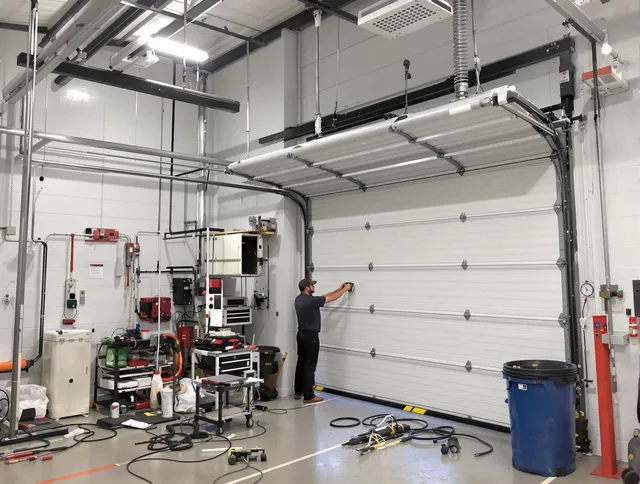 Deerfield Beach Garage Door Repair certified technician performing commercial door repair at a Deerfield Beach business facility