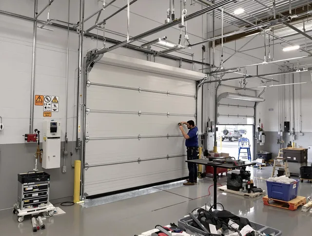 Commercial garage door repair being performed by Deerfield Beach Garage Door Repair expert in Deerfield Beach