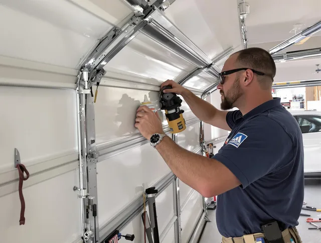 Deerfield Beach Garage Door Repair technician quieting a noisy garage door in Deerfield Beach