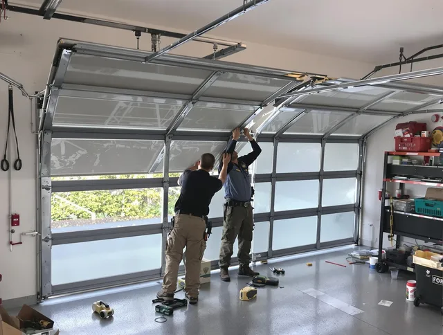 Deerfield Beach Garage Door Repair expert performing precise panel replacement on Deerfield Beach garage door